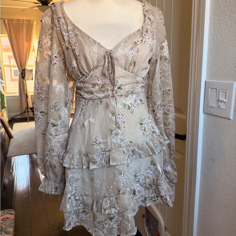 Altar'd State Floral Beige Long Sleeve Dress NWT - Picture 11 of 13